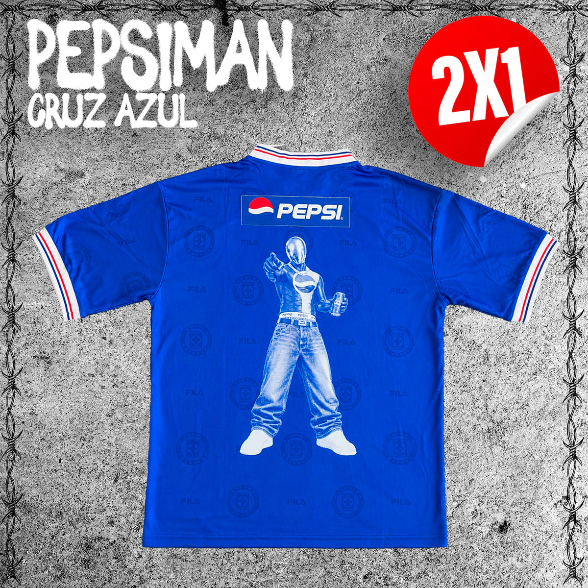 JERSEY RETRO INTERVENIDO CRUZ AZUL X PEPSIMAN